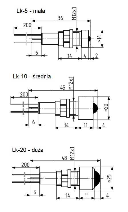 Lampki sygnalizacyjne kontrolne typu Lk, LED